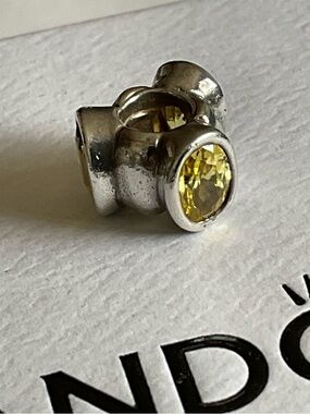 Pandora Silver Charm with Yellow CZ Stone